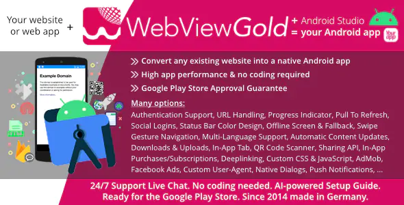 WebViewGold for Android Convert website to Android app | No Code, Push, URL Handling
