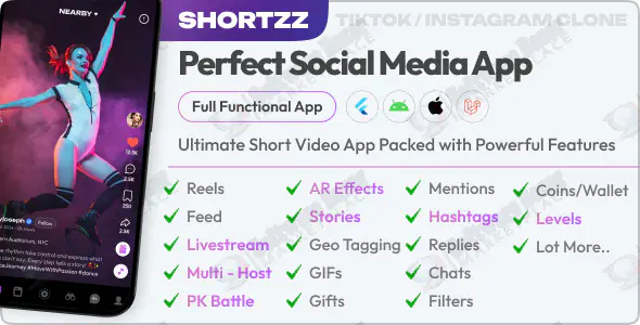 Shortzz : Tiktok Clone - Short Video App Live streaming, PK Battle, Feed, Story etc. Flutter/Laravel