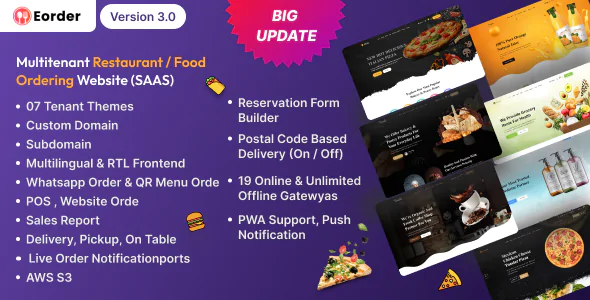 Eorder - Multitenant Restaurant / Food Ordering Website (SAAS)